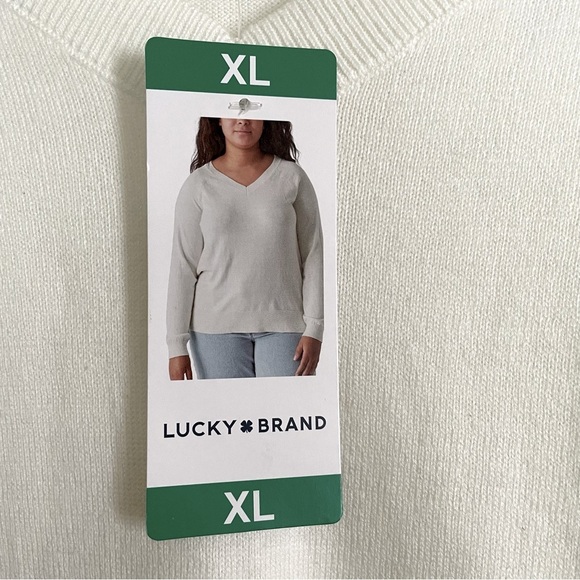 NWT Lucky Brand Soft White V-Neck Raglan Sleeve Split Hem Cotton Sweater… - Picture 7 of 13